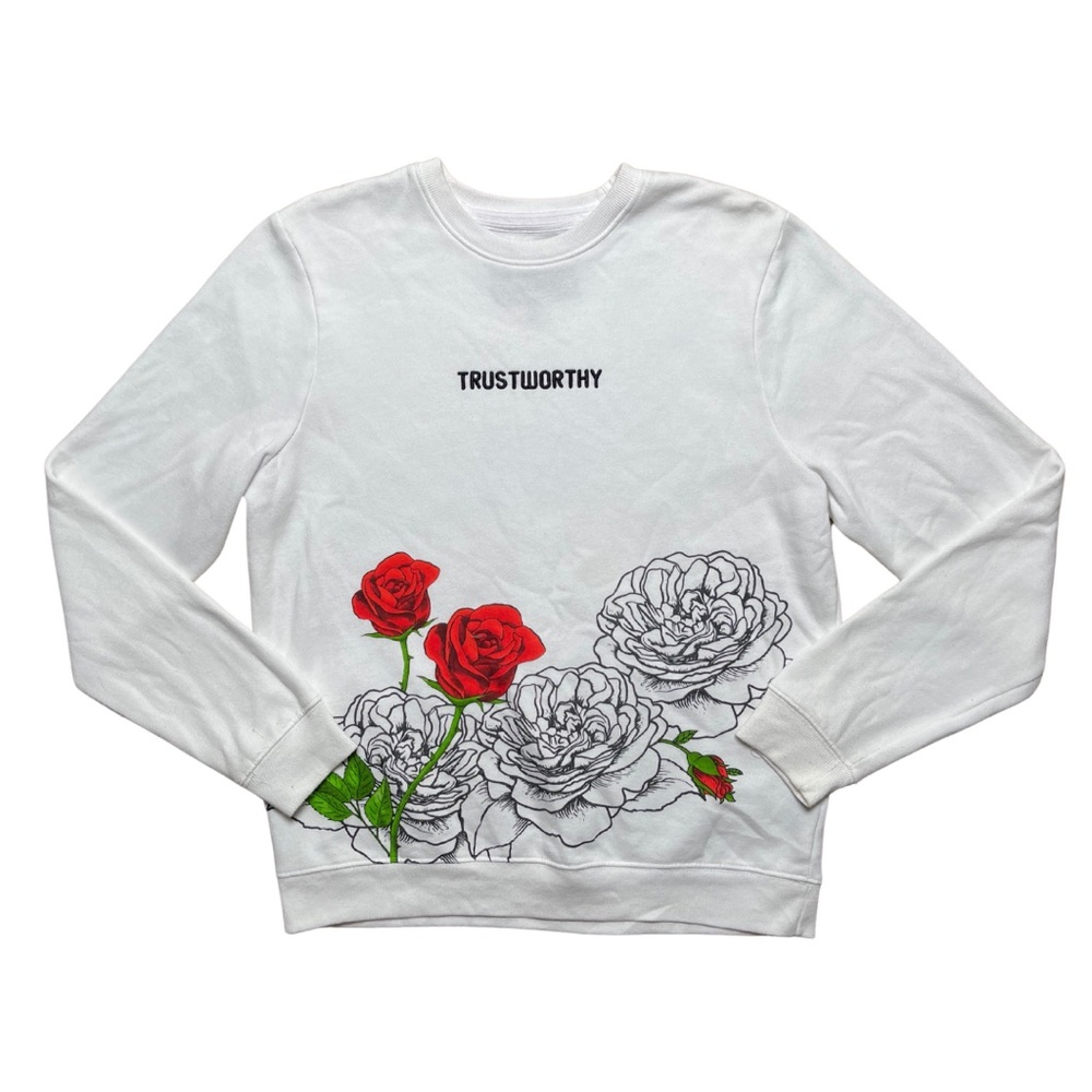 Blind Rooster Graphic Sweatshirt Small Y2K Streetwear Roses Tattoo Punk Baggy